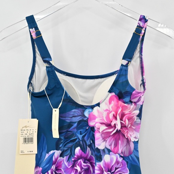 Gottex Fiji One Piece Swimsuit Womens Size 6 Navy Pink Floral Print Square‎ Neck - Picture 5 of 12